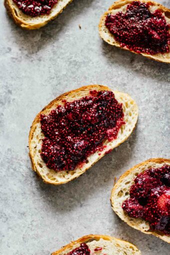 Triple Berry Chia Seed Jam! Vegan, vegetarian, gluten free, and refined sugar free. Make it in about 15 minutes and refrigerate it for up to 2 weeks!