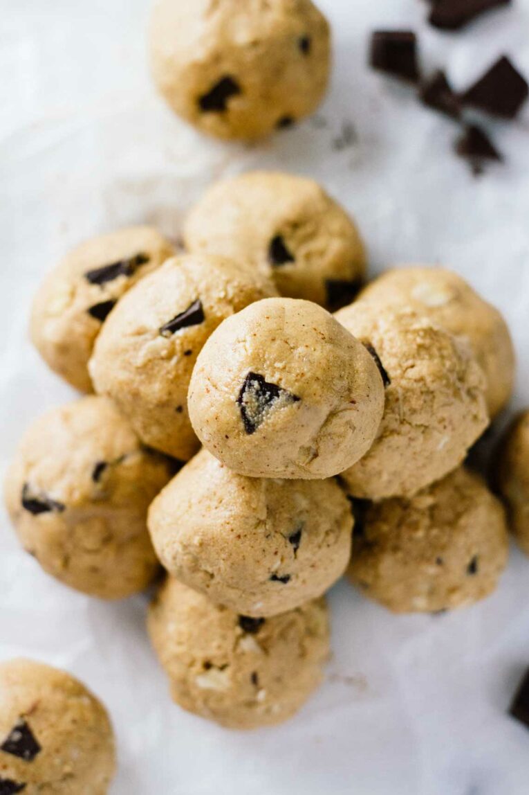 YUM! Chocolate Chip Cookie Dough Energy Bites. They taste exactly like cookie dough! {Gluten-Free, can be easily made Vegan}