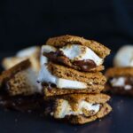 Stack of Healthy S'mores on a black background.