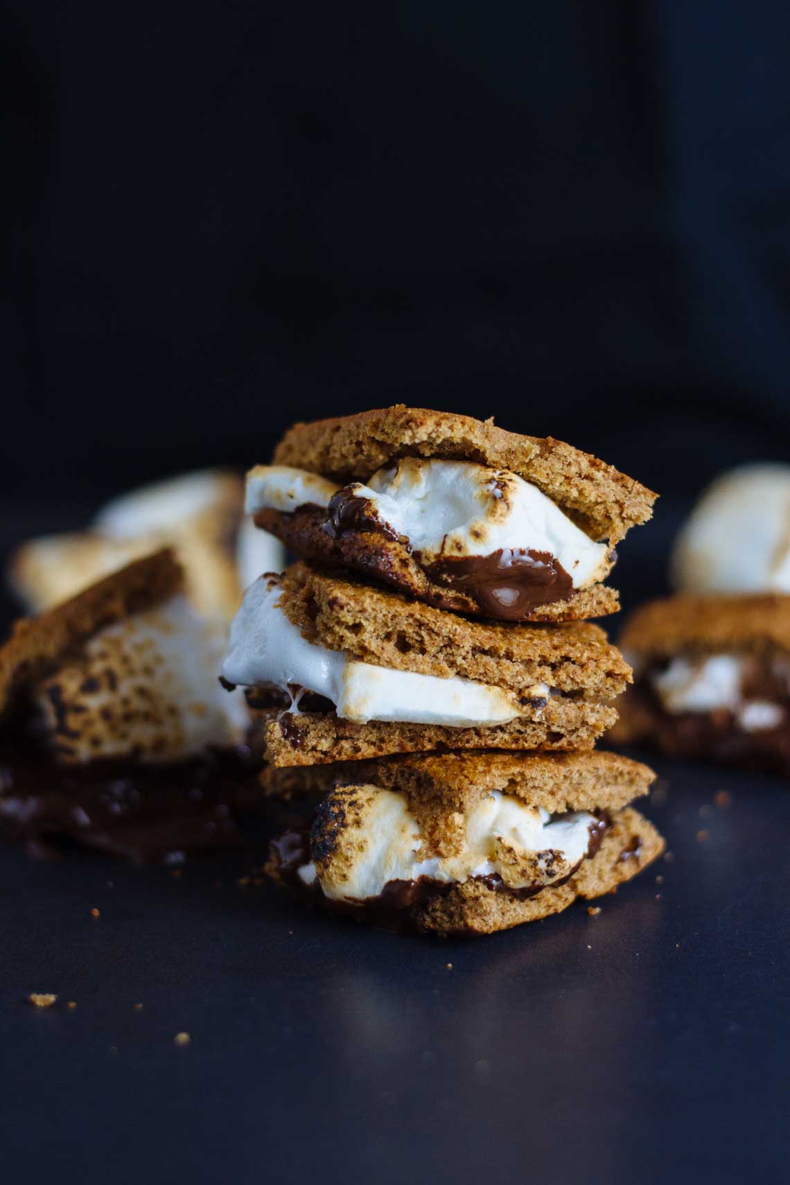 Stack of Healthy S'mores on a black background.