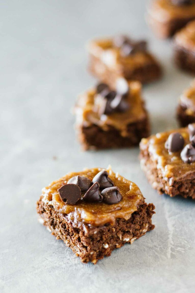 Healthy Chocolate Brownies w/ Date Caramel Sauce