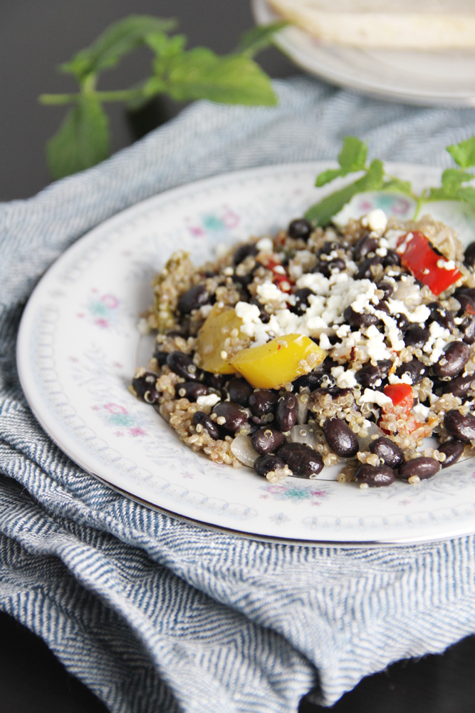 Quinoa gallo pinto on a plate.