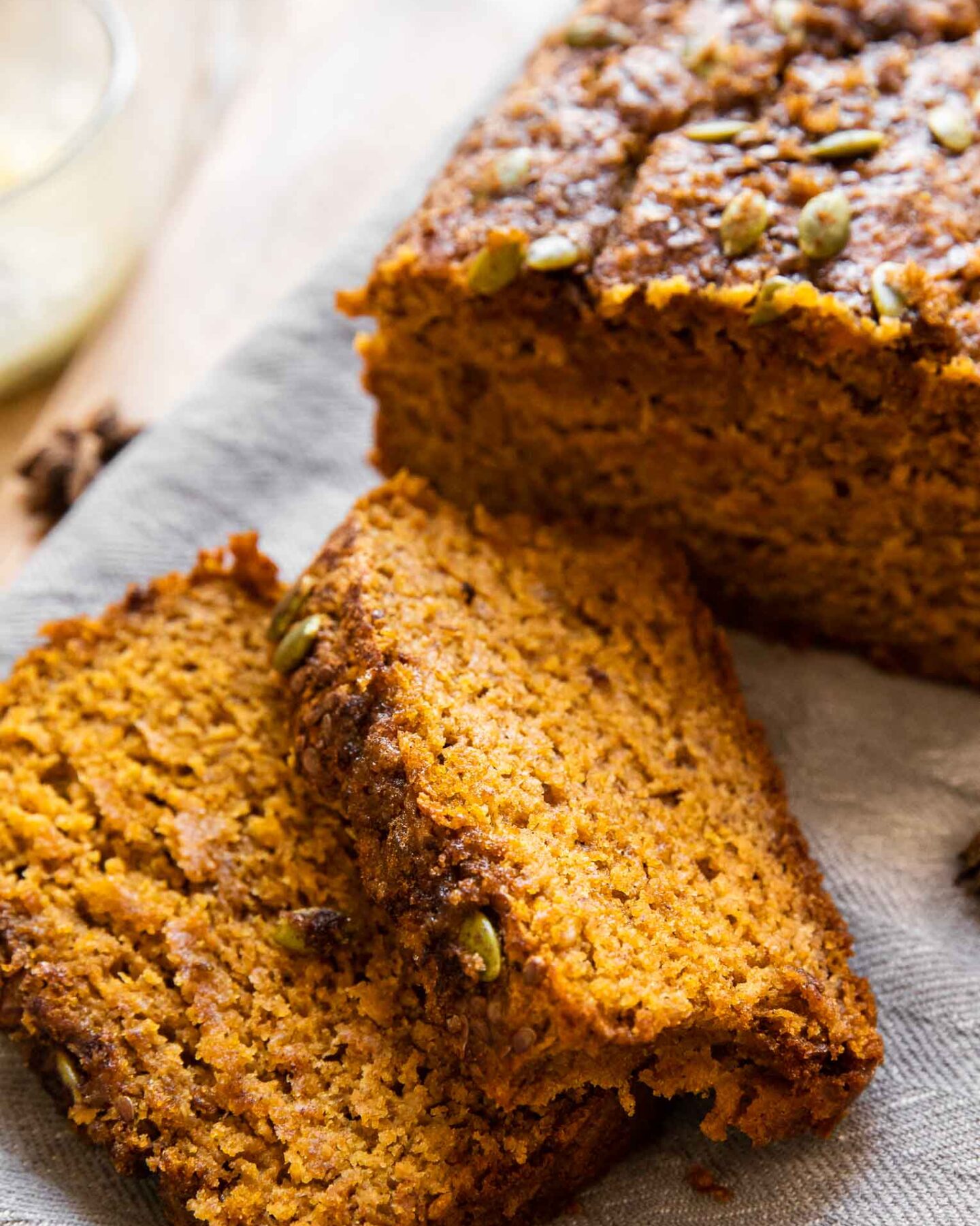 Easy Healthy Pumpkin Bread Recipe on a napkin.