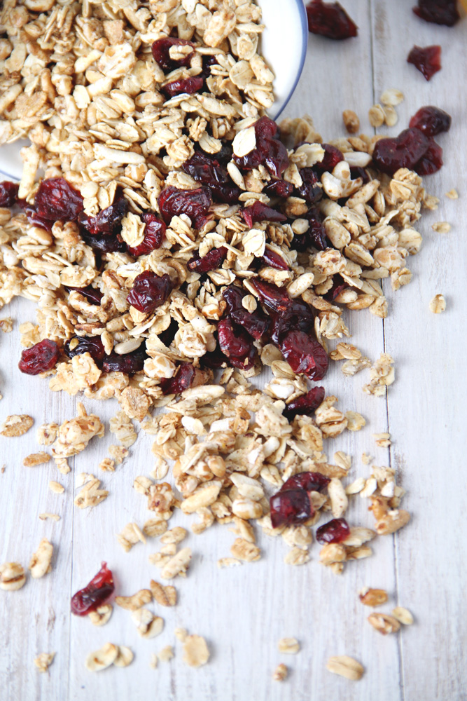 Healthy fall granola on a white table.