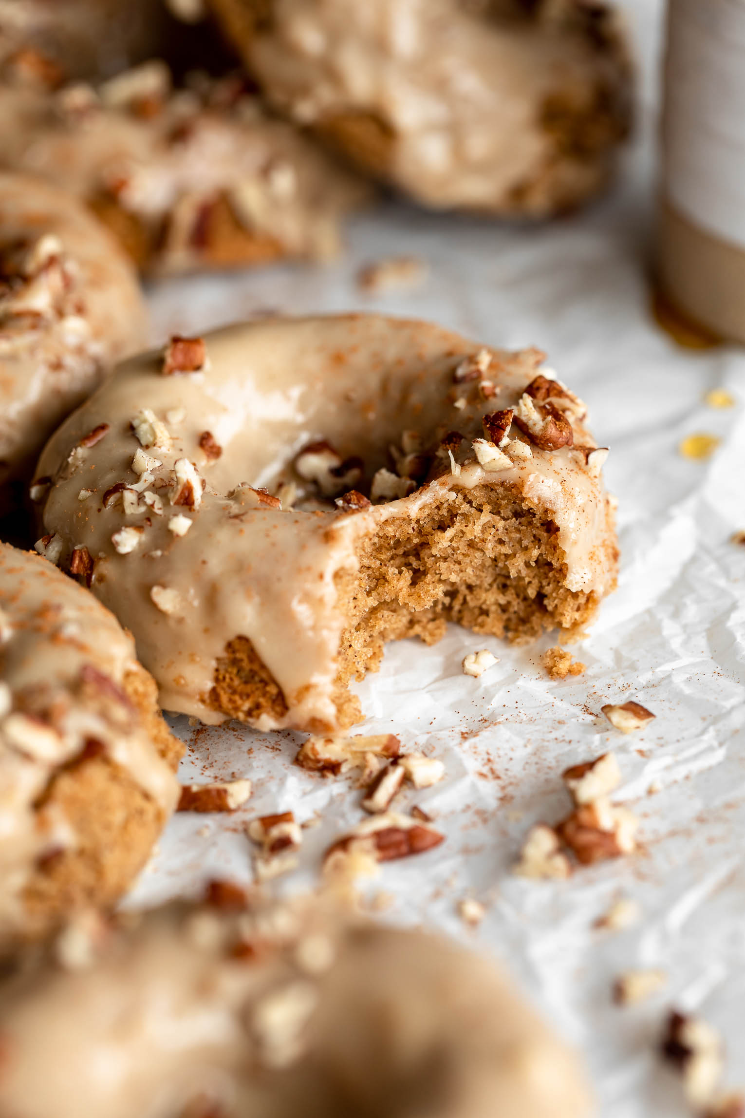 Maple Pecan Doughnuts: These healthy breakfast bites are nutritious, with an icing made out ground pecans, greek yogurt, and a tablespoon of real maple syrup!