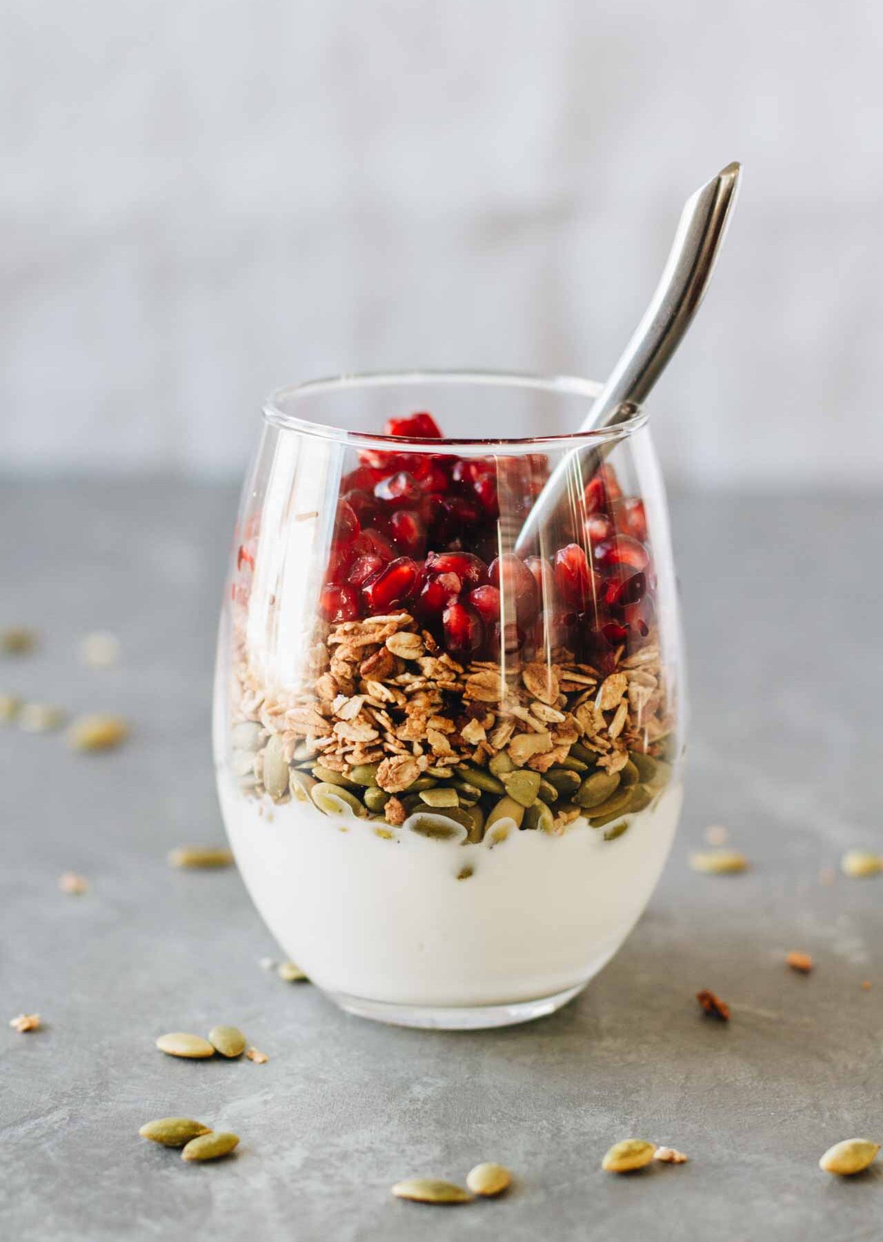 Pomegranate Breakfast Parfait! Vegetarian, gluten free, delicious!