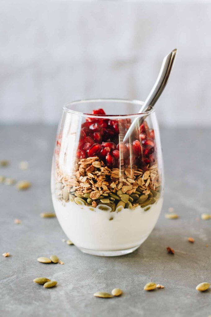 Pomegranate Breakfast Parfait! Vegetarian, gluten free, delicious!