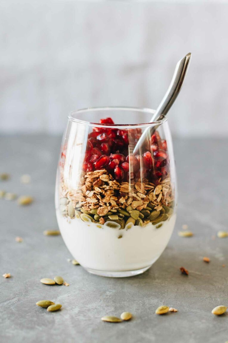 Pomegranate Breakfast Parfait! Vegetarian, gluten free, delicious!
