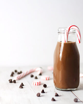 Skinny Iced Peppermint Mocha in a milk bottle