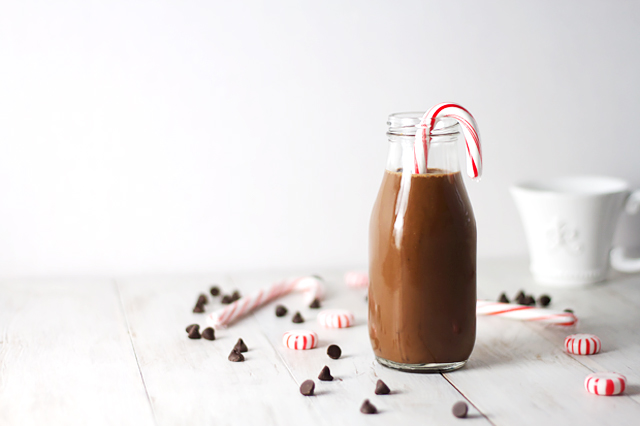 Skinny Iced Peppermint Mocha in a milk bottle
