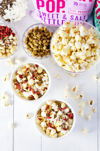 Best ever Game Day Popcorn Party Mix! Top shot photo.