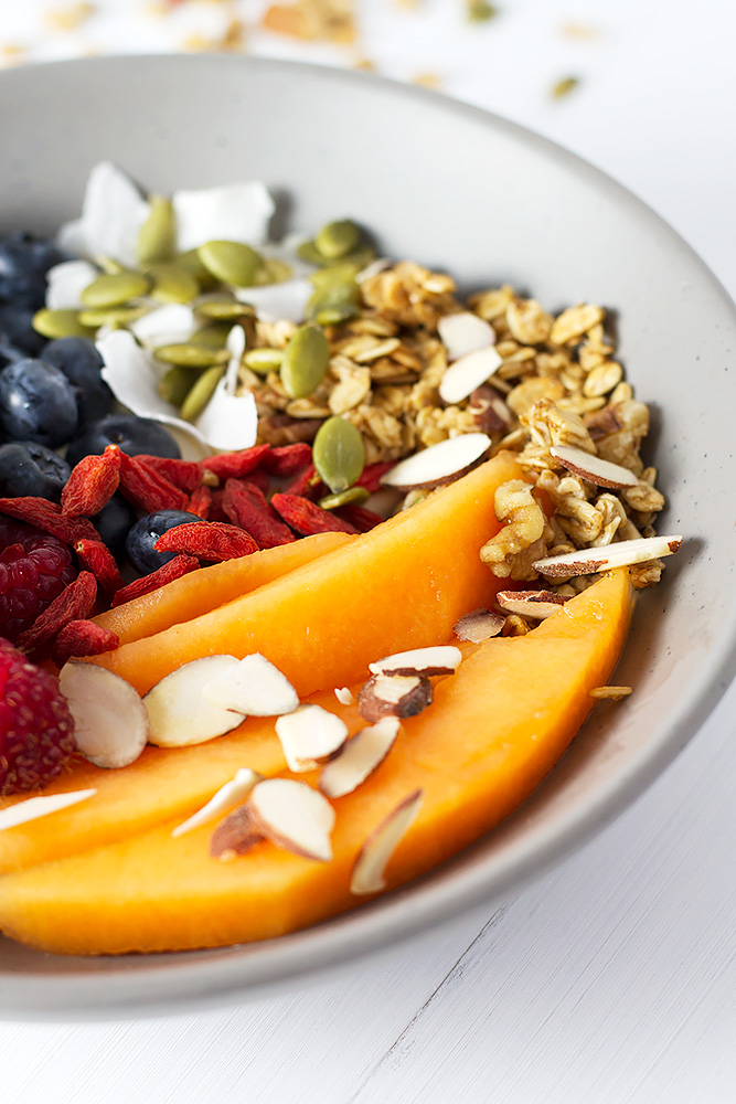 Close up shot of Tropical Yogurt Bowl.