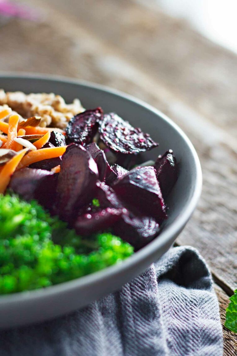 Beet Buckwheat Salad w/ Kale, Cabbage, & Carrots! {gluten-free, vegan} close up