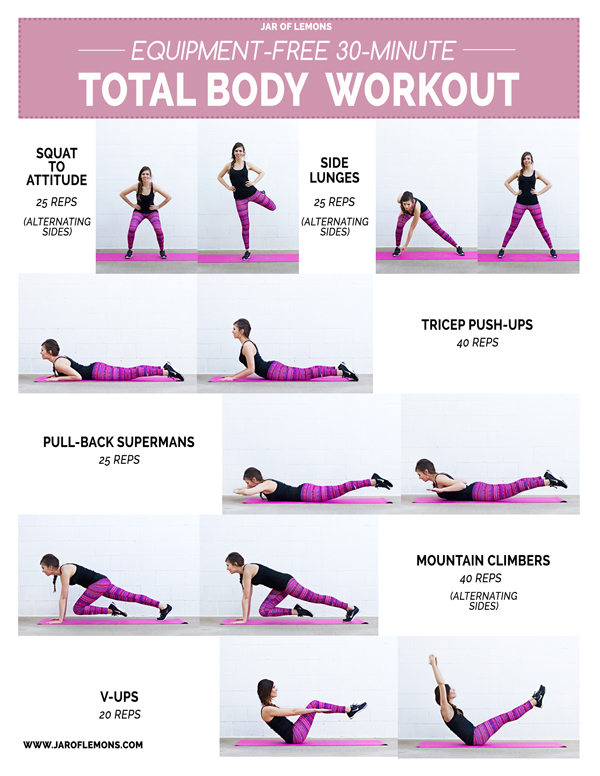 Equipment-Free 30-Minute Total Body Workout step-by-step pictures with poses