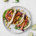 Spicy Salmon Tacos w/ Avocado Lime Dressing