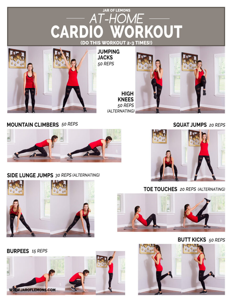 girl doing a variety of poses for At-Home Cardio Workout