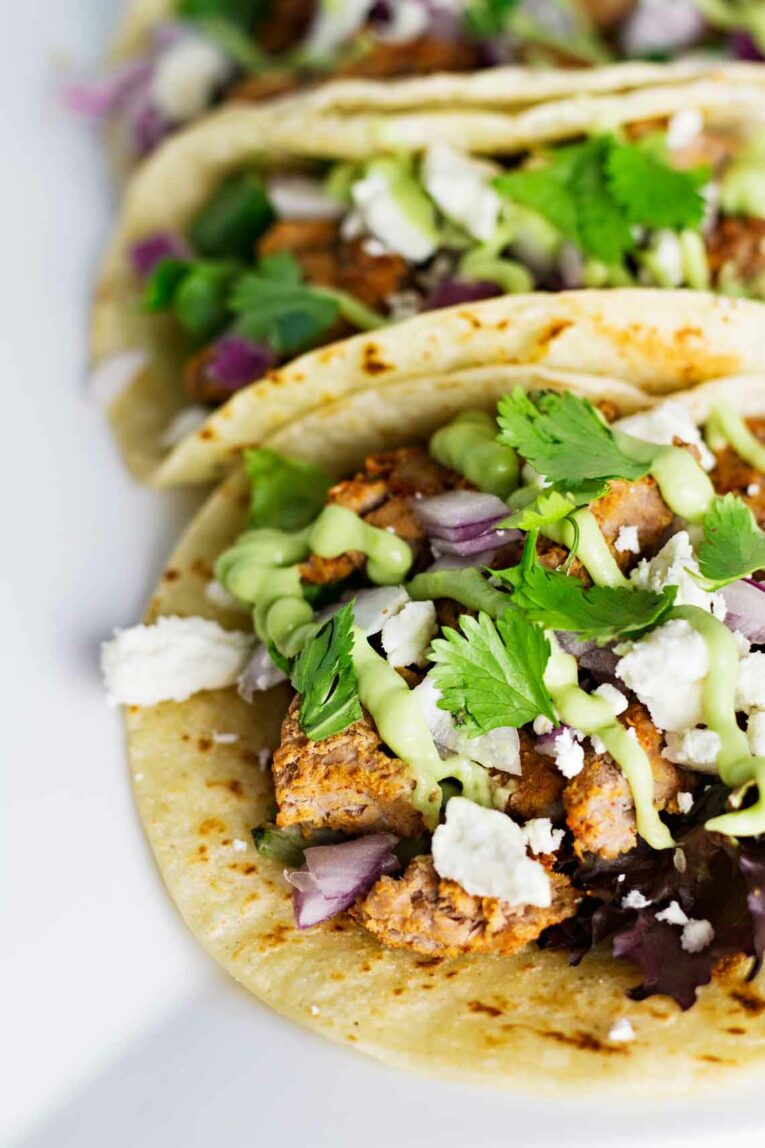 Close up of Slow Cooker Beef Carnitas Tacos
