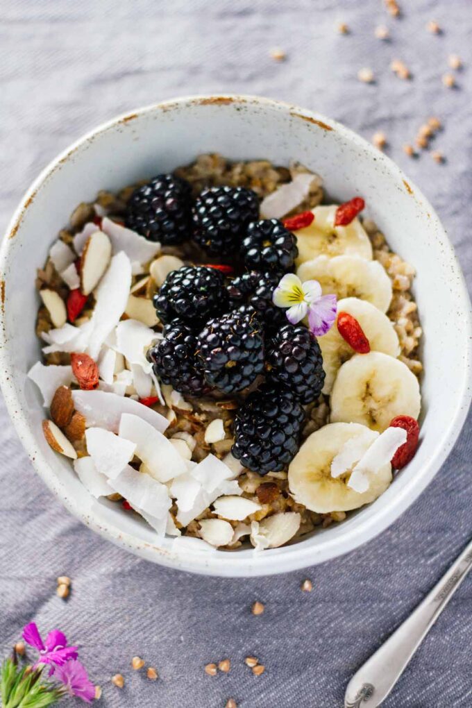 Buckwheat porridge recipe top shot photo.