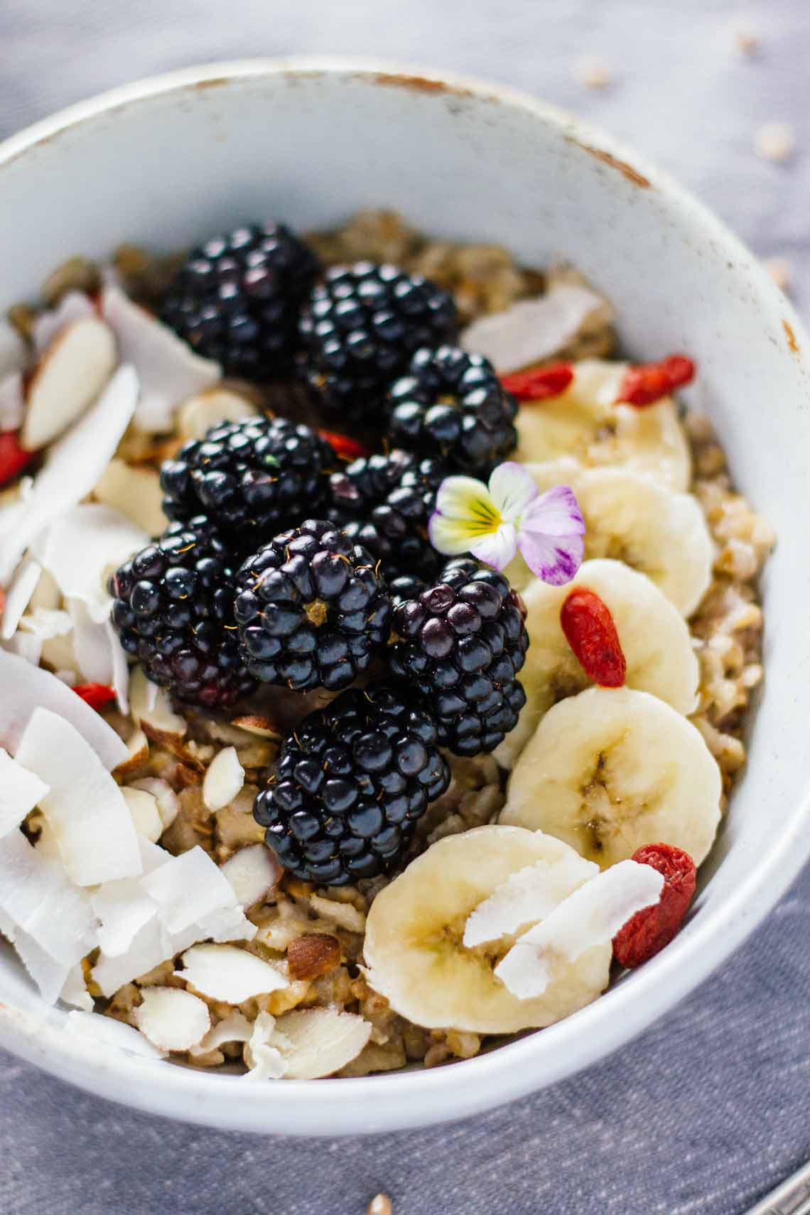 YUM! Blackberry & Coconut Buckwheat Porridge. GF, V, DF, and Refined Sugar Free!
