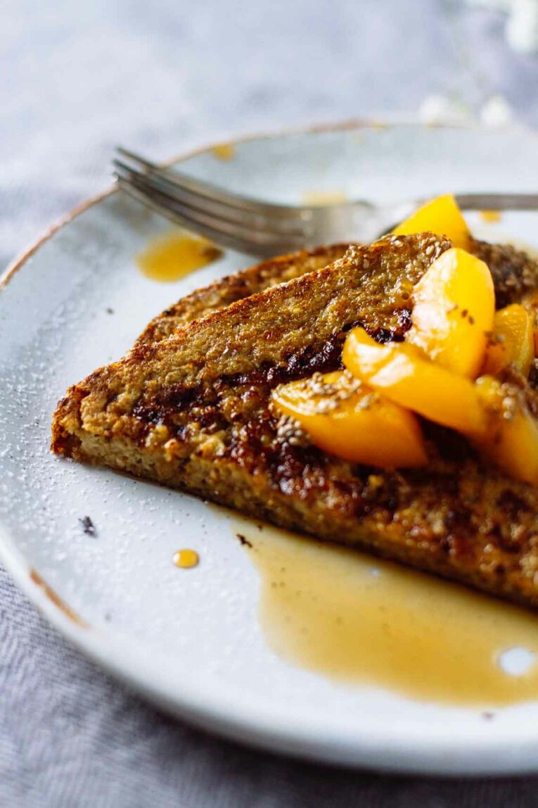Deliciously Healthy French Toast w/ Peach Chia Seed Compote! Sooooo much yes!