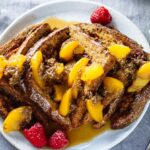 Healthy French Toast with Peach Chia Seed Compote on a plate