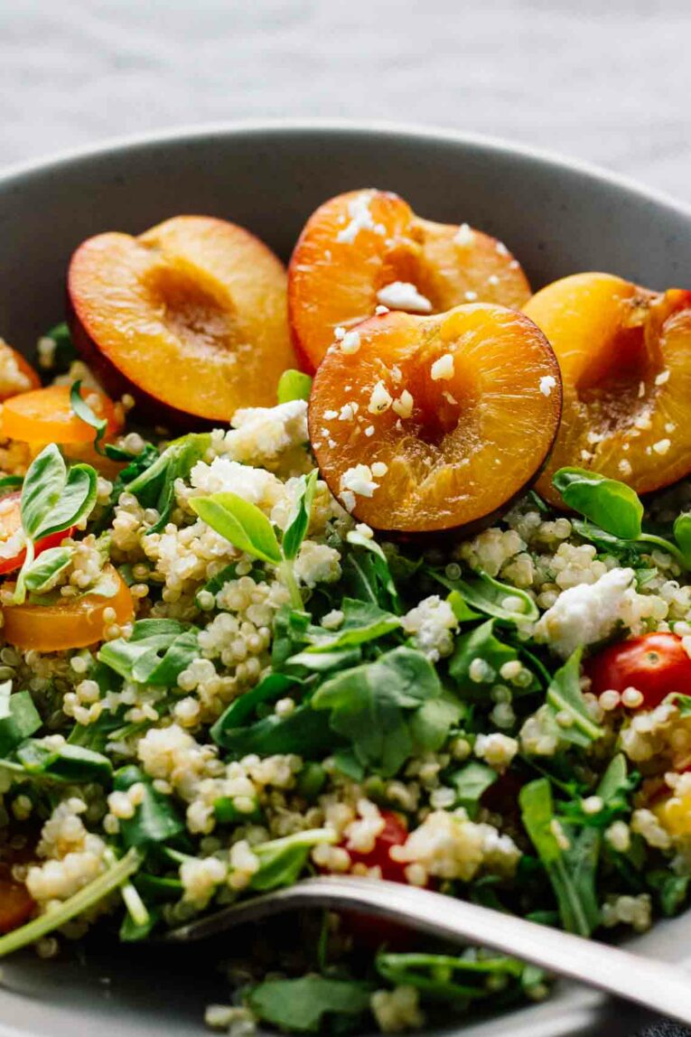 close up of Cherry Plum & Goat Cheese Summer Salad