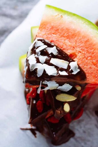 Tahini-Chocolate Dipped Watermelon Wedges!