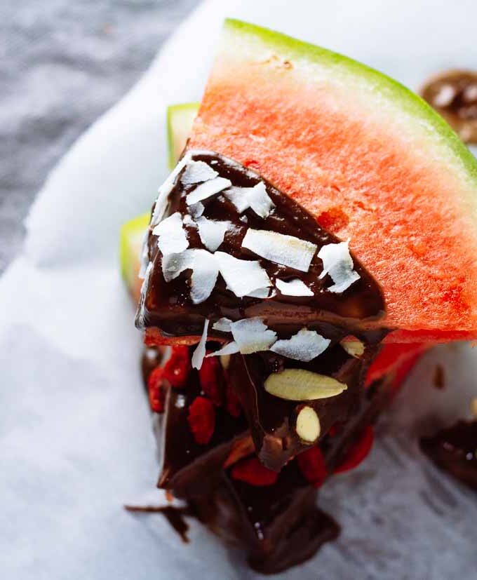 Tahini-Chocolate Dipped Watermelon Wedges!