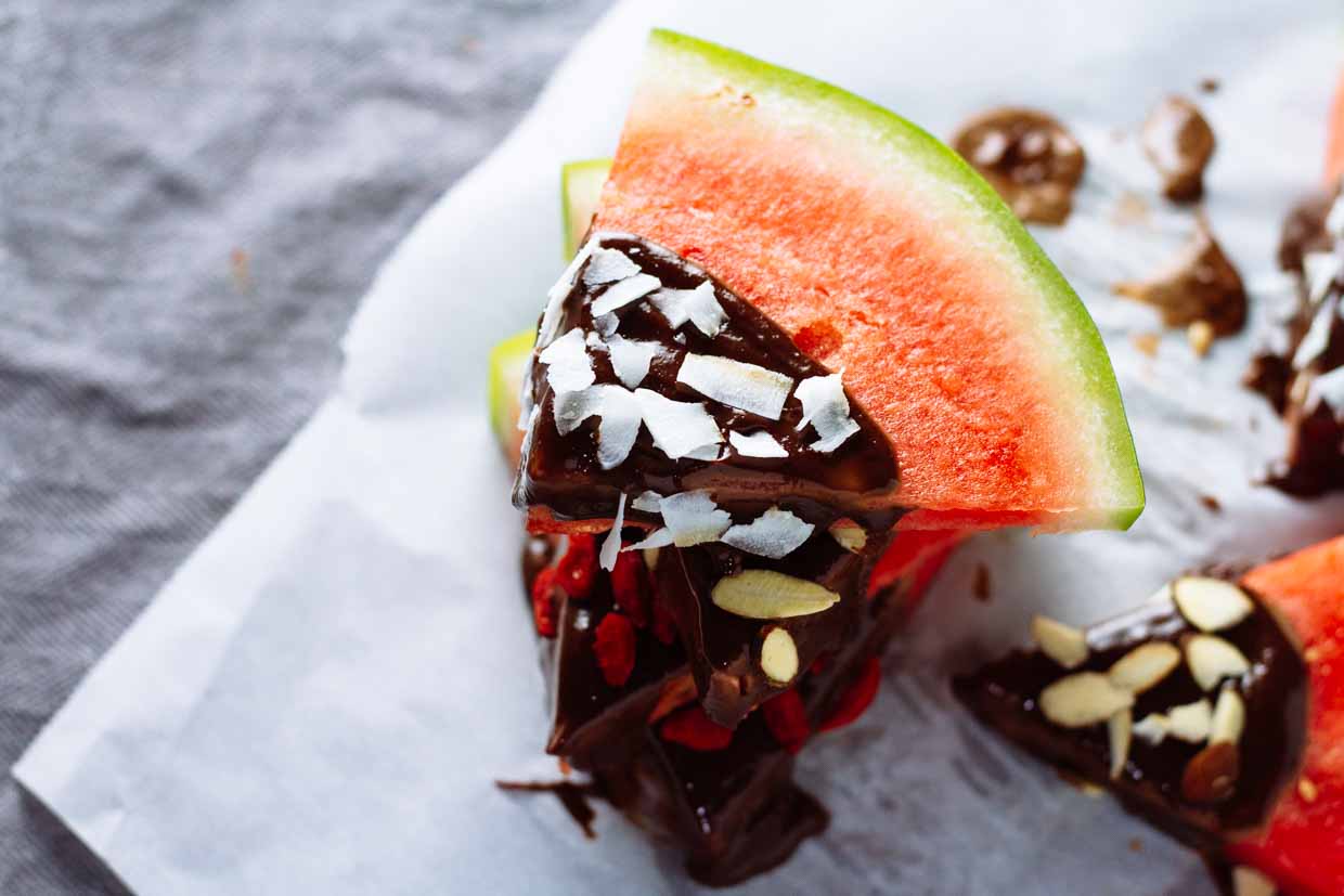 Tahini-Chocolate Dipped Watermelon Wedges!