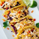 Healthy Sriracha Shredded Chicken Tacos! YUM! Perfect for a quick and easy weeknight meal.