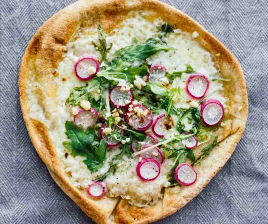 Roasted Radish, Arugula, & Havarti Pita Bread Pizzas!