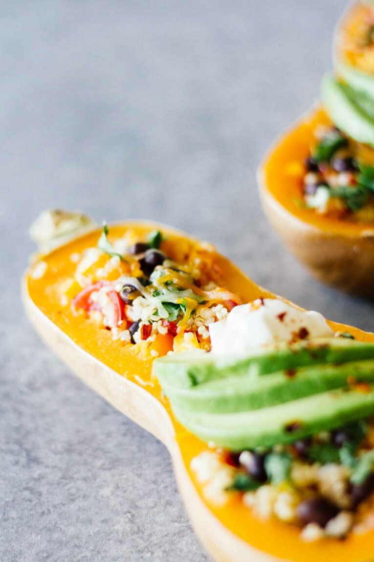 close up Mexican Quinoa Stuffed Butternut Squash