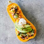Mexican Quinoa Stuffed Butternut Squash! Vegetarian, gluten-free, easy to make. Perfect for a simple and healthy weeknight meal!