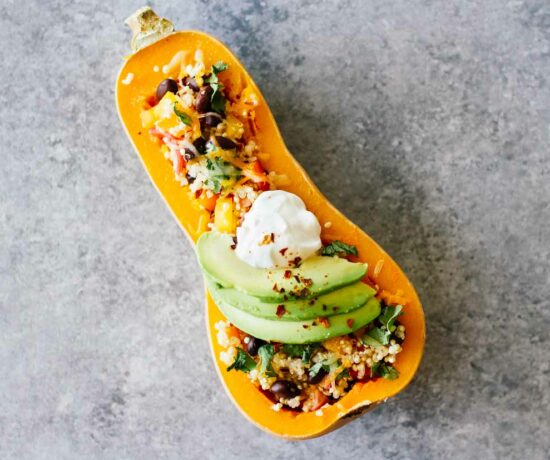 Mexican Quinoa Stuffed Butternut Squash! Vegetarian, gluten-free, easy to make. Perfect for a simple and healthy weeknight meal!