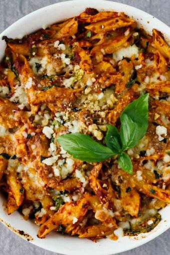One-Pot Basil Chicken Baked Ziti!