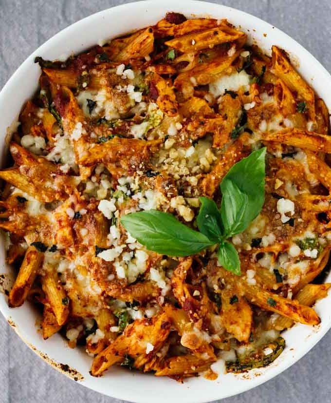 One-Pot Basil Chicken Baked Ziti!
