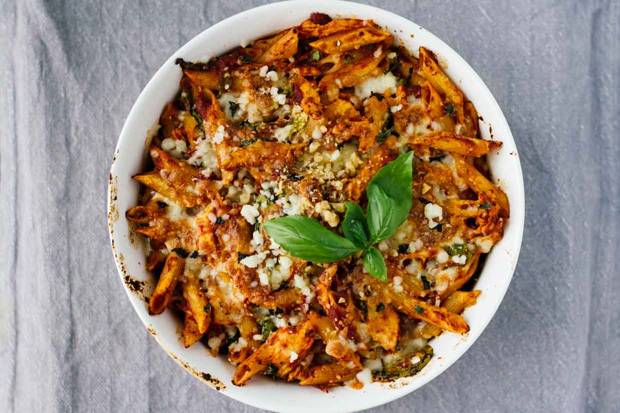 One-Pot Basil Chicken Baked Ziti!