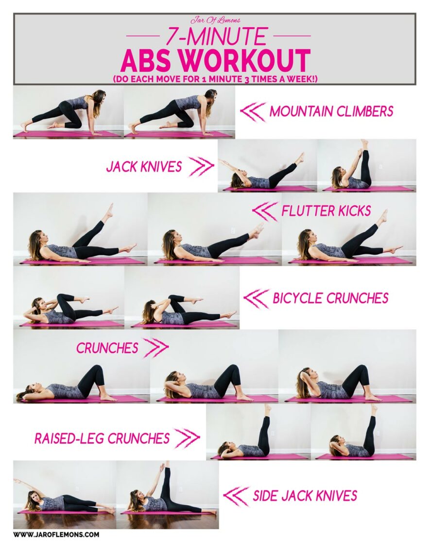 girl doing variety of poses for 7-Minute Abs Workout!