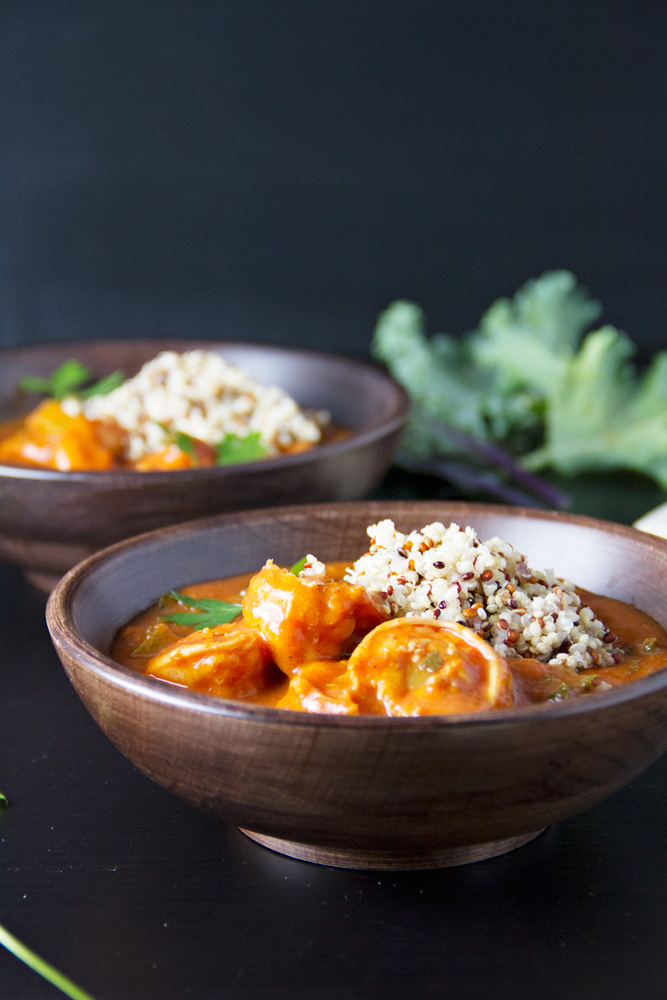 Healthy Shrimp Gumbo in two wooden bowls