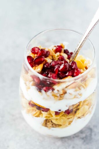 Pomegranate Pecan Breakfast Parfait! Easy and perfect for a quick and healthy breakfast!