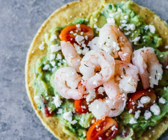 Shrimp Guacamole Tostadas! Gluten-free and perfect as a quick and healthy lunch, dinner, or appetizer!