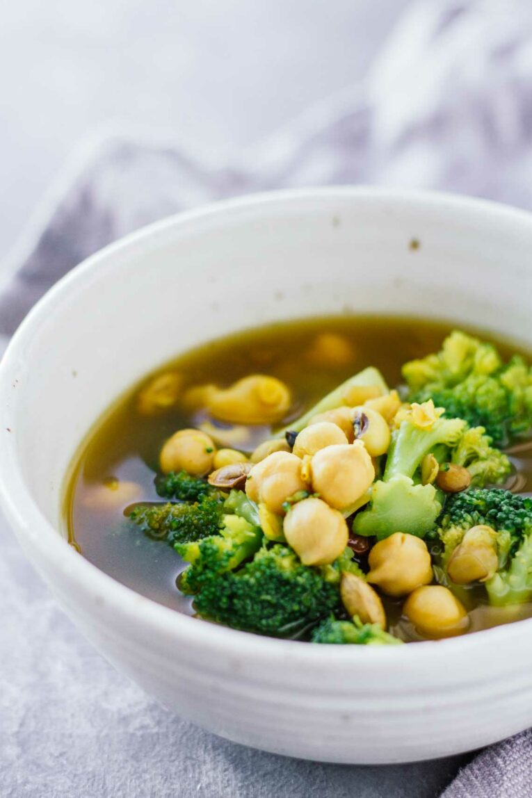 Lentil Turmeric Detox Soup served in a white bowl