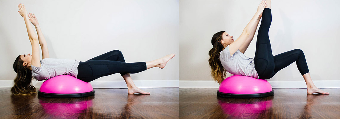 girl doing ab poses on a workout ball