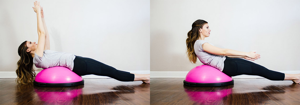 girl doing sit up poses on a workout ball