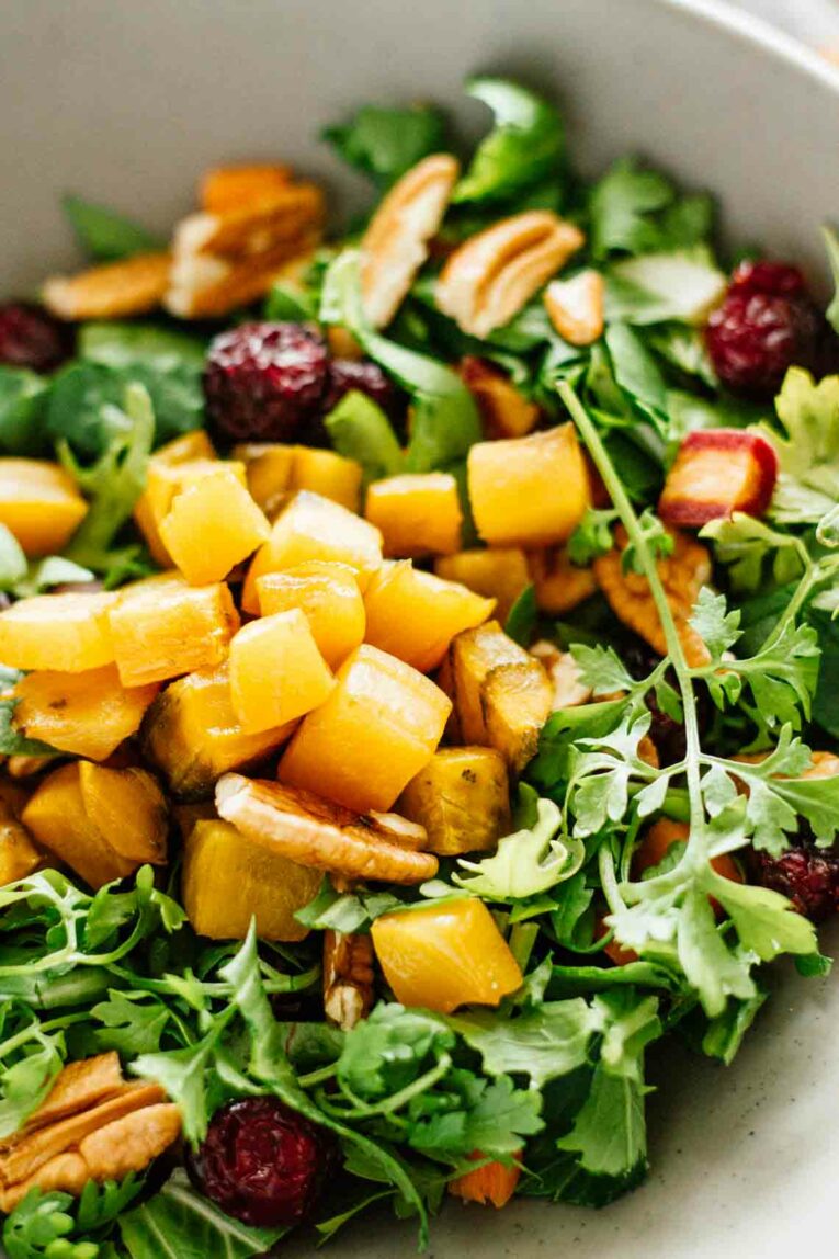 Close up of Golden Beet Pecan Detox Salad