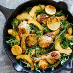 One-Skillet Chicken Thighs, Acorn Squash, and Arugula!