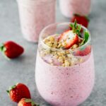 Strawberry Banana Chia Seed Smoothie! High in protein, vegetarian, gluten free, and so easy to make!