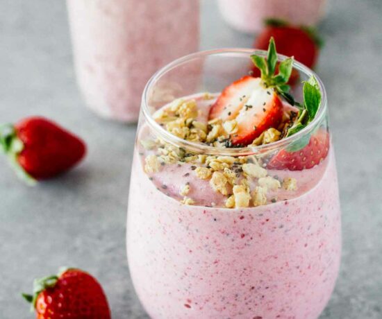 Strawberry Banana Chia Seed Smoothie! High in protein, vegetarian, gluten free, and so easy to make!