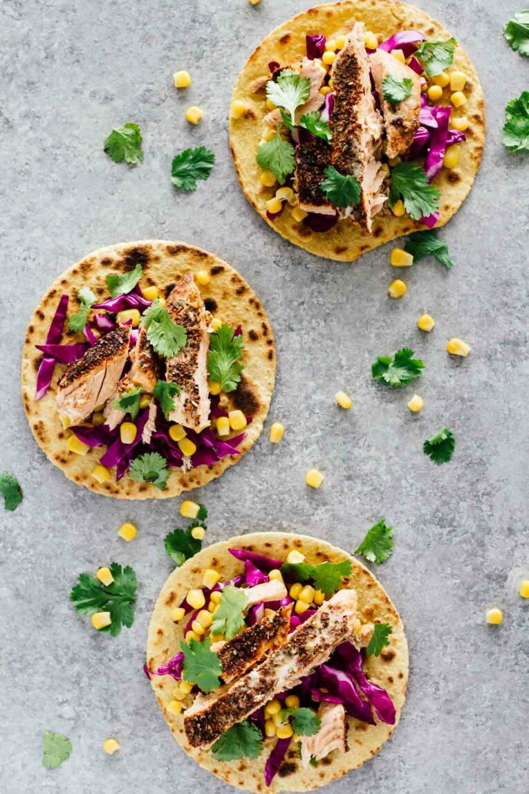 30-Minute Blackened Salmon Tacos! Gluten-free and a quick, healthy, easy weeknight dinner!