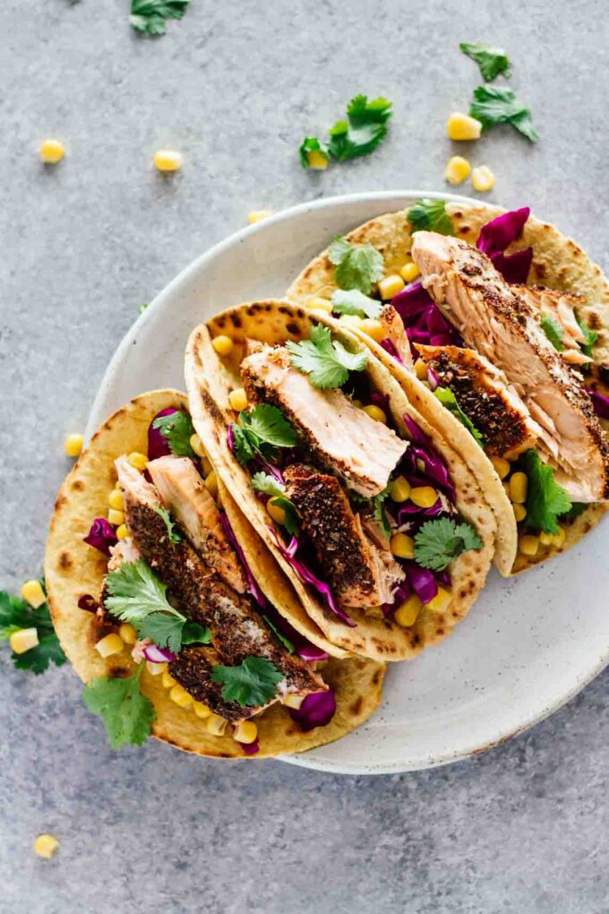 30-Minute Blackened Salmon Tacos! Gluten-free and a quick, healthy, easy weeknight dinner!
